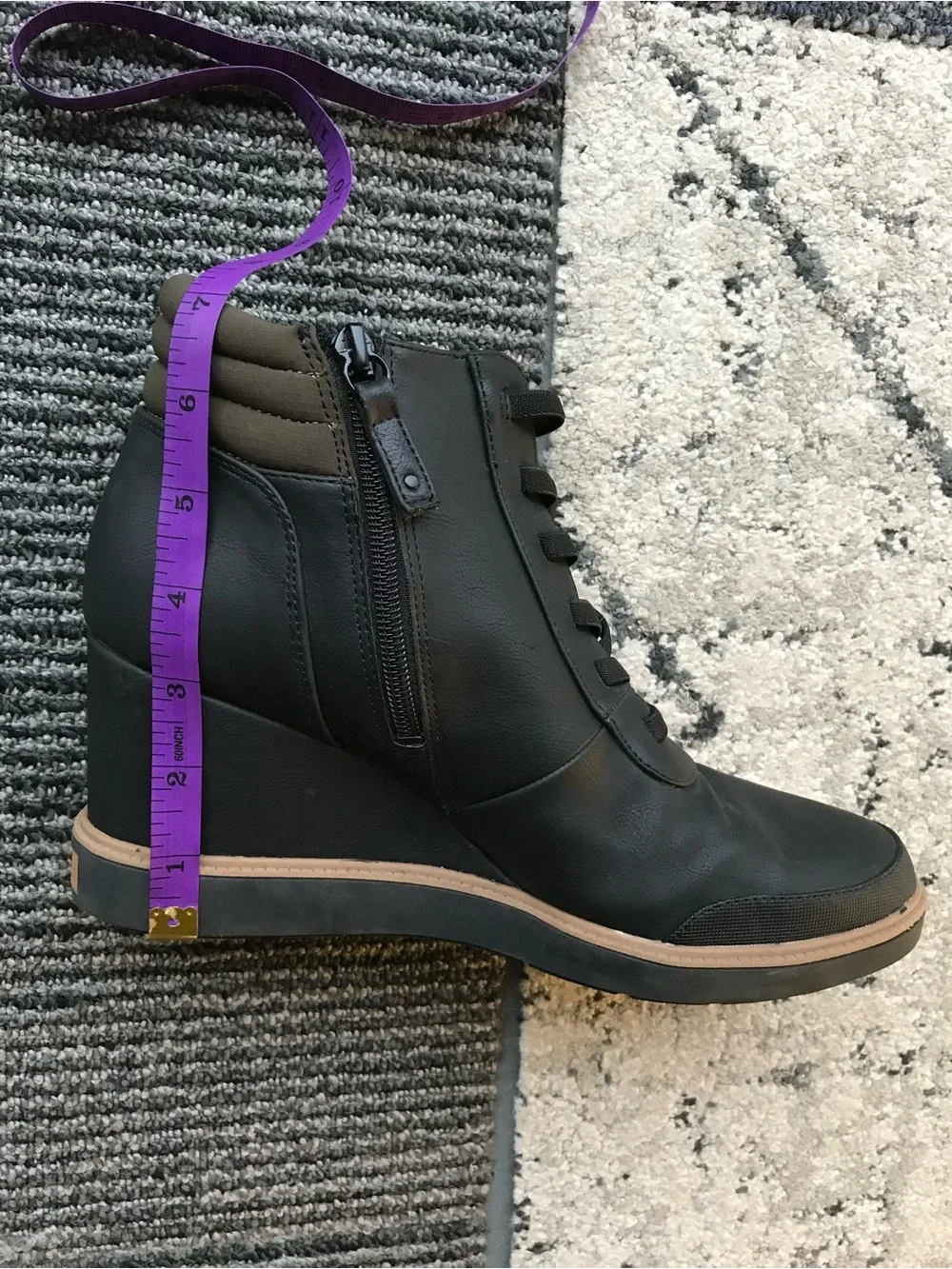 Dr. Scholl's Black Wedge Sneaker Boot with Olive Collar
